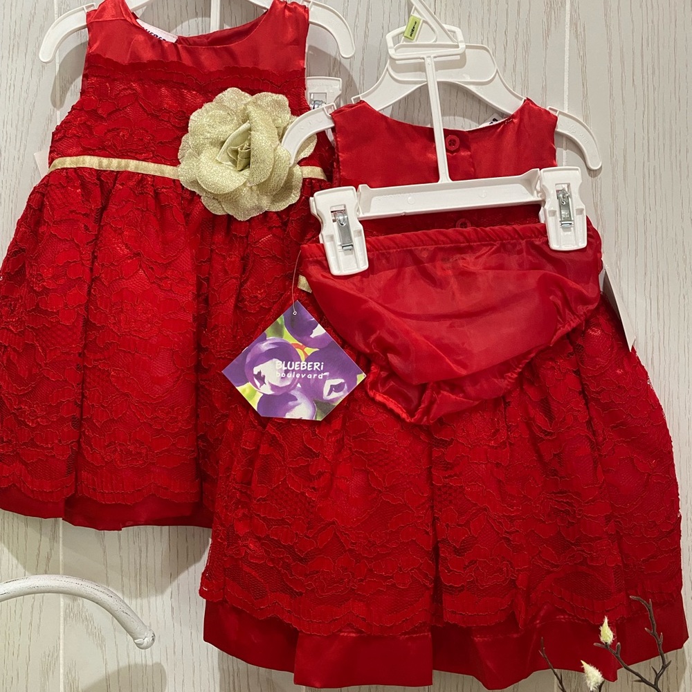 Blueberi Boulevard Red Lace Dress Size 3/6Months Brand New With Tags.